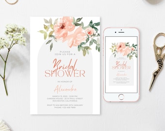 Blush Floral Bridal Shower Invitation: Elegant Modern Design (Digital)