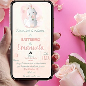 Invito Digitale Battesimo Coniglietto elegante Bimbo e Bimba WHATSAPP - FILE DIGITALE