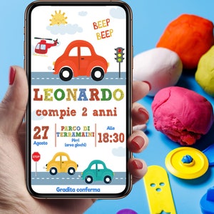 invito digitale compleanno macchinina, Digital Invitation Birthday Party toy car, Printable Invitation, invito DIGITALE whatsapp