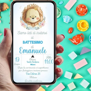 Invito Digitale Battesimo Leoncino carino Bimbo e Bimba WHATSAPP - FILE DIGITALE