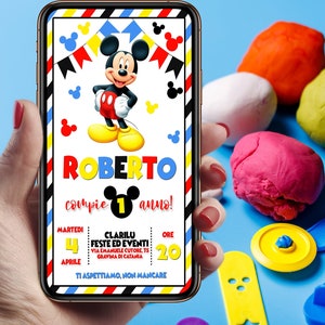 Digital Invitation Birthday Party TOPOLINO, Printable Invitation, invio DIGITALE whatsapp. TOPOLINO Birthday Invitation Party Mickey Mouse