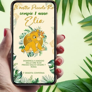 Digital Invitation Birthday Party re leone, ITA/ENG, invito digitale whatsapp. LION king compleanno Invitation Party