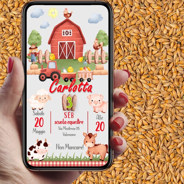 invito digitale compleanno fattoria, Digital Invitation Birthday Party farm , Printable Invitation, invito DIGITALE whatsapp