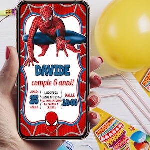 Digital Invitation Birthday Party spiderman, Printable Invitation, invito DIGITALE whatsapp. spiderman Birthday Invitation Party