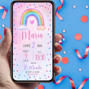 ARCOBALENO- invito digitale compleanno party, digital invitation RAINBOW