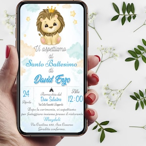 Invito Digitale Battesimo Leoncino carino Bimbo e Bimba WHATSAPP - FILE DIGITALE Attive