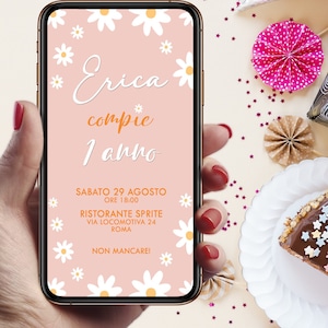 Digital Invitation Birthday Party Margherita, ITA/ENG, invito digitale whatsapp. daisy compleanno Invitation Party
