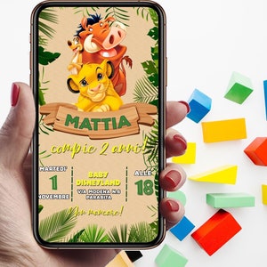 Digital Invitation Birthday Party re leone, ITA/ENG, invito digitale whatsapp. LION king compleanno Invitation Party