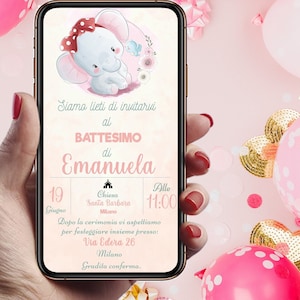 Invito Digitale Battesimo Elefantino elegante Bimbo e Bimba WHATSAPP - FILE DIGITALE