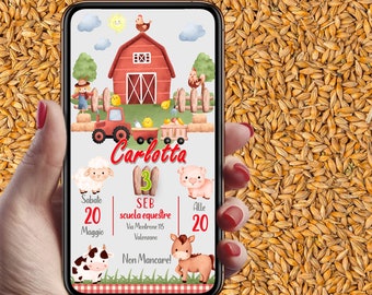 invito digitale compleanno fattoria, Digital Invitation Birthday Party farm , Printable Invitation, invito DIGITALE whatsapp