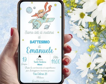 Digital Invitation Baby Baptism Elegant little prince WHATSAPP - DIGITAL FILE