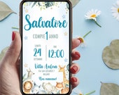 Digital Invitation Birthday Party WOODLAND animals Primo compleanno invito DIGITALE whatsapp animali savana carini Birthday Invitation Party