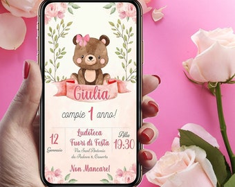 Digital Invitation Birthday Party WOODLAND animals Primo compleanno invito DIGITALE whatsapp orsetto carini Teddy Bear nvitation Party