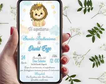 Digital Invitation Baptism Leoncino cute Boy and Girl WHATSAPP - Active DIGITAL FILE
