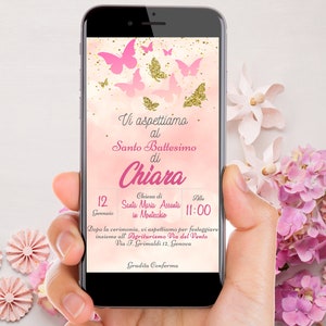 Digital Invitation Birthday Party farfalla, Printable Invitation, invio DIGITALE whatsapp. Butterfly Birthday Invitation Party