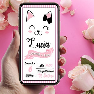 Digital Invitation Birthday Party GATTO, Printable Invitation, invio DIGITAL whatsapp. GATTO Birthday Invitation Party