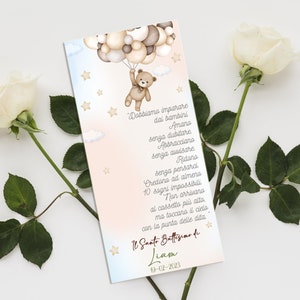 Tag 7x15 Battesimo Orsetto con palloncini elegante Bimbo e Bimba - FILE DIGITALE bear with balloons