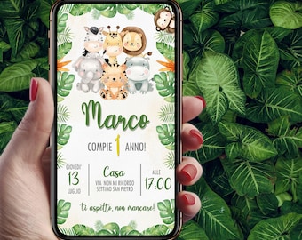jungle safari animals Birthday Invitation, Personalized Digital Invitation for WhatsApp
