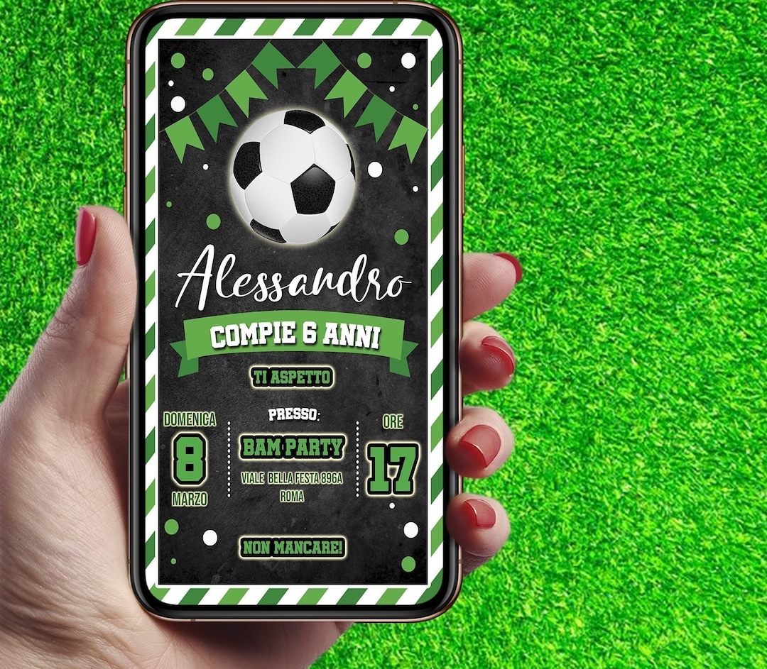 Invito di compleanno a tema calcio, tema calcio (modello modificabile Bir245) - Italia