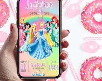 princesses Birthday Invitation, Personalized Digital Invitation for WhatsApp