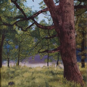 Tree Acrylic Painting Landscape Abstract Art News Paper Fine Art Wood Art Print