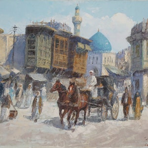 Old City Old Baghdad Oil Painting Iraqi Artist vintage Arabic village