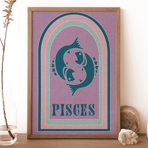 Pisces Star Sign Instant Download Print, Zodiac Art Printable Illustration, Wall Art, DIGITAL DOWNLOAD A3 - A4 - A5 - 8X10