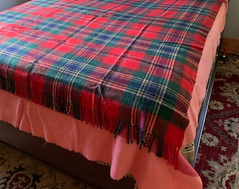 Scottish tartan blanket, vintage wool tartan throw, wool bedding,  vintage car blanket,  red green blue yellow blanket, Christmas gifts,