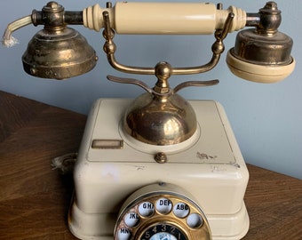 Antique telephone, made in Japan, beige telephone, theatre props, vintage telephone, electronics, collectible telephones, home office decor,