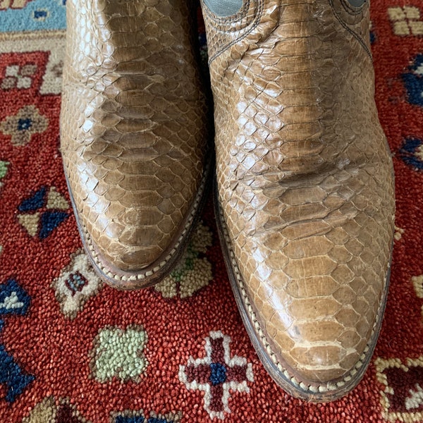 Snakeskin cowboy boots, leather western boots, vintage snakeskin boots, Montana boots,  gray beige shoes, gifts for him, western shoes,