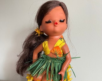Chica hula, muñeca de caja de música, bar tiki, muñeca bailarina hawaiana, música vintage, decoración de bar húmedo, carrito de bar retro, decoración boho, retro, regalo para ella