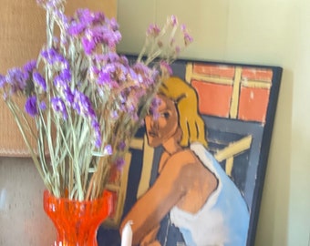 Niñera todavía jarrón, Fenomena, Riihimaki Glass Works Finlandia, vidrio de arte naranja, jarrón mMCM, regalo para ella, regalo para él, jarrón Fantasma, moderno