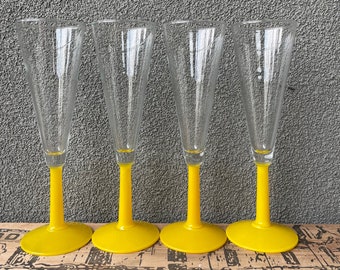 Champagne glasses, vintage yellow glasses, mid century bar cart, retro barware, mcm glasses, wedding gift, American vintage glassware