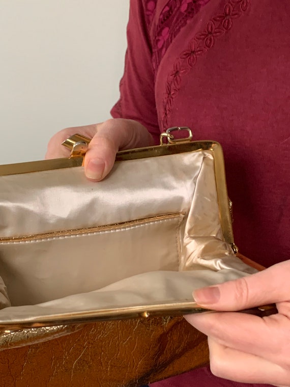 Gold evening purse, vintage handbag, gift for her… - image 7