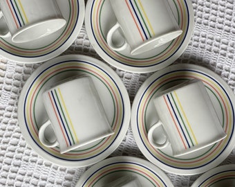 Tazas de espresso vintage de ikea, fabricadas en el oeste de Alemania, juego de 8 tazas y platillos en excelentes condiciones. Vajilla mcm, estampado atemporal.