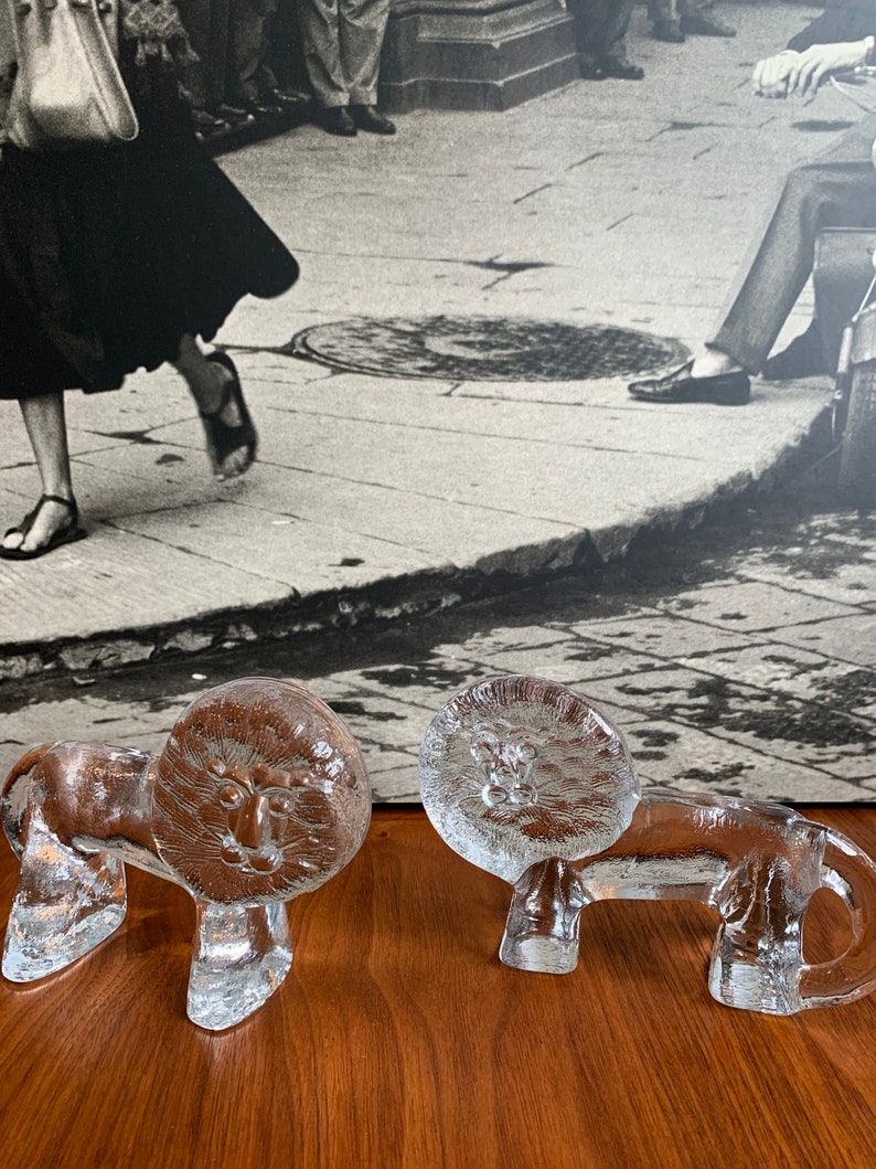 kosta boda lion mid century modern art glass vintage danish home decor retro paper weight boho chic living room decor mad men glass figurine