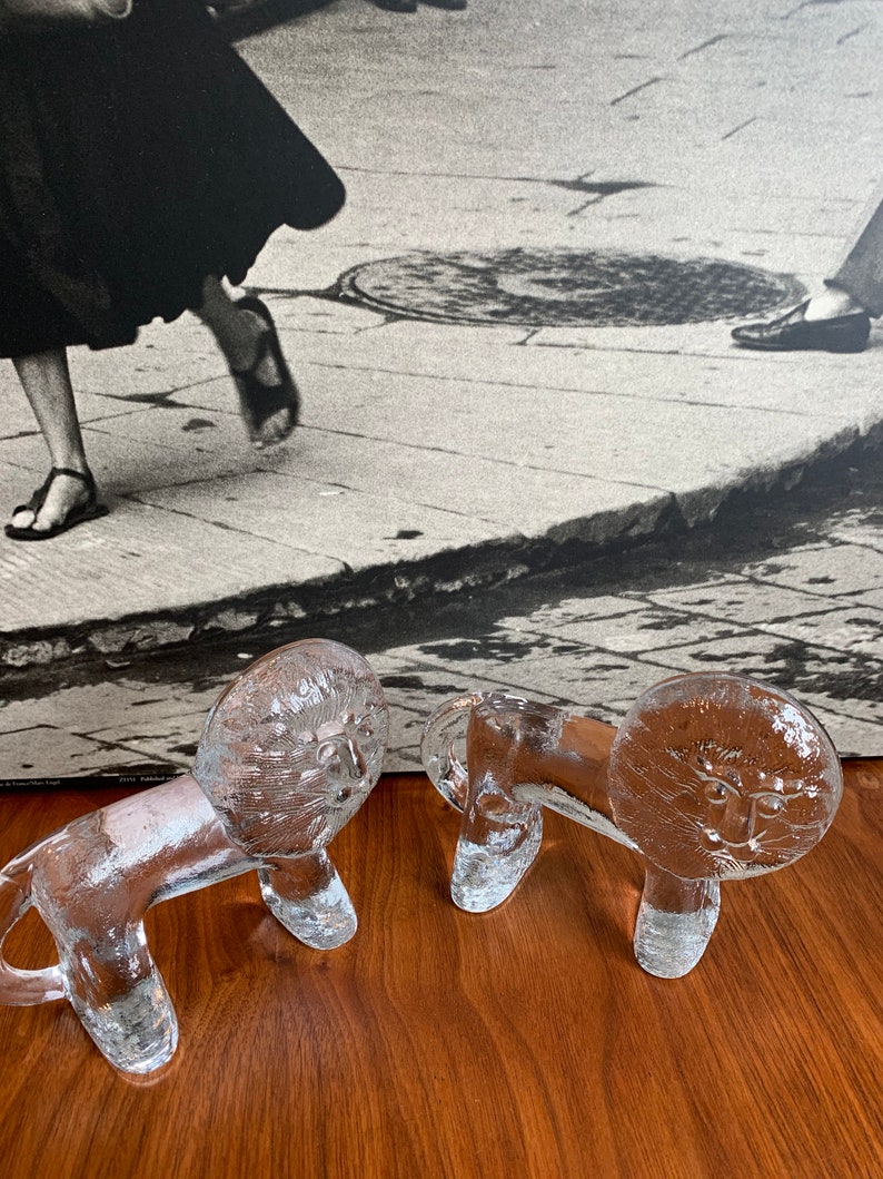 kosta boda lion mid century modern art glass vintage danish home decor retro paper weight boho chic living room decor mad men glass figurine