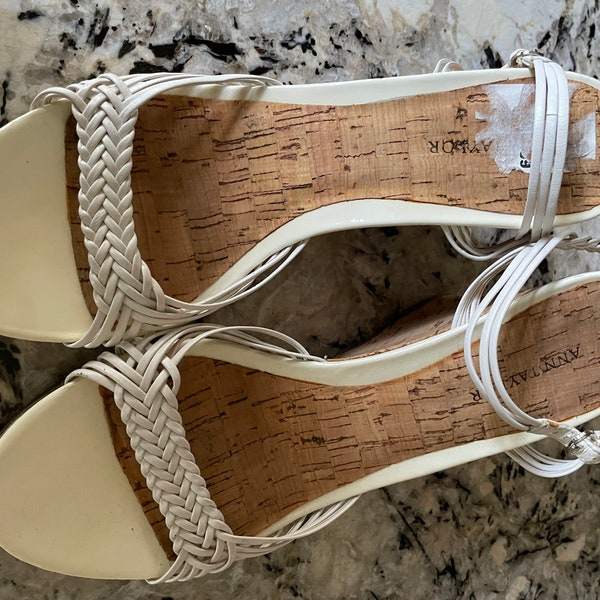 Size 7 shoes, espadrilles, white sandals, wedge heel shoes, summer dress shoes, Ann Taylor slippers, high heels, mom gift, gift for her,