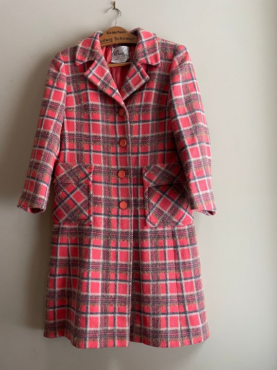 Wool coat, tweed, plaid, size 8, orange, black, w… - image 1
