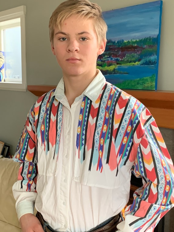 Cowboy shirt, white cotton shirt, Western shirt, b