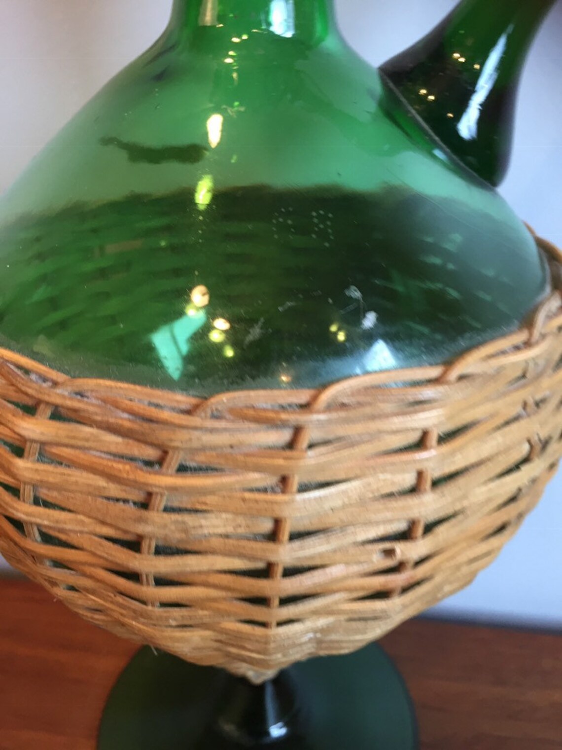 Vintage Italian Wine Jug Mid Century Modern Green Glass Etsy