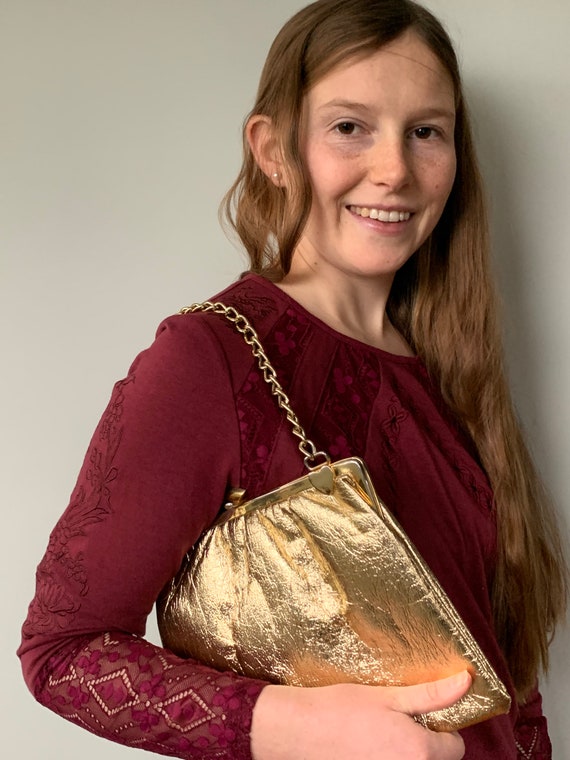 Gold evening purse, vintage handbag, gift for her… - image 2