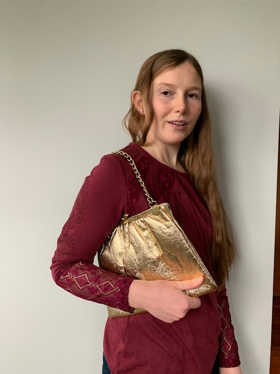 Gold evening purse, vintage handbag, gift for her… - image 4