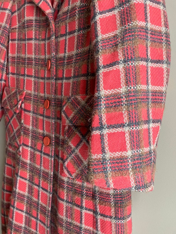 Wool coat, tweed, plaid, size 8, orange, black, w… - image 6