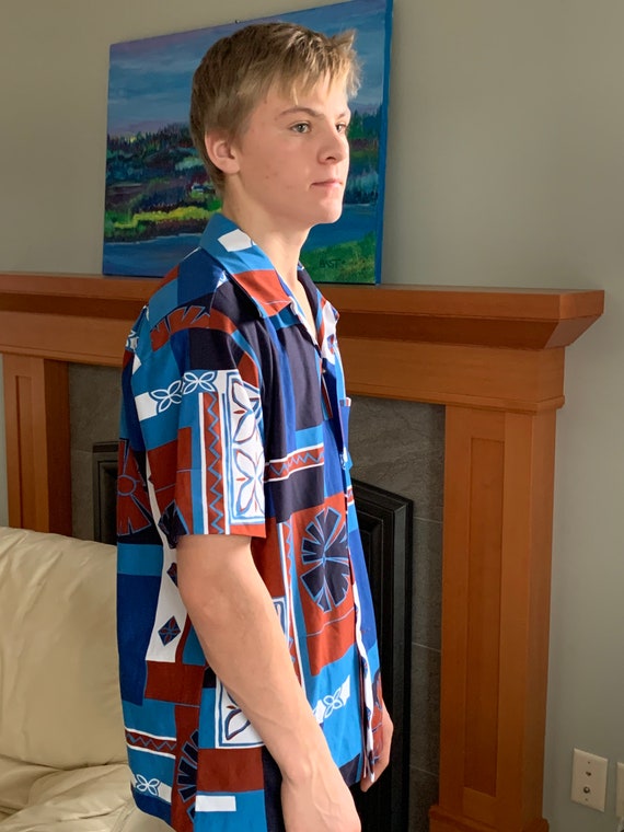 Disco shirt, vintage menswear, blue, white, navy b