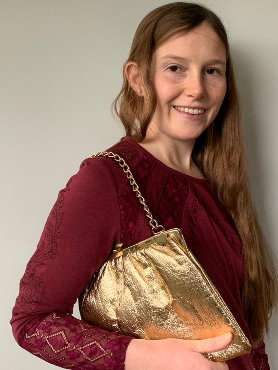 Gold evening purse, vintage handbag, gift for her… - image 8