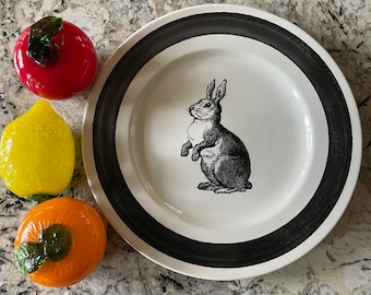 Easter bunny, Easter lunch platter, black white dishes, large serving platter, vintage dinnerware, English tableware, rabbits, gift for her,