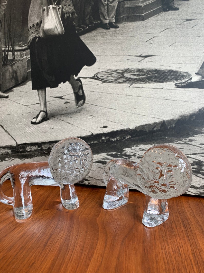 kosta boda lion mid century modern art glass vintage danish home decor retro paper weight boho chic living room decor mad men glass figurine