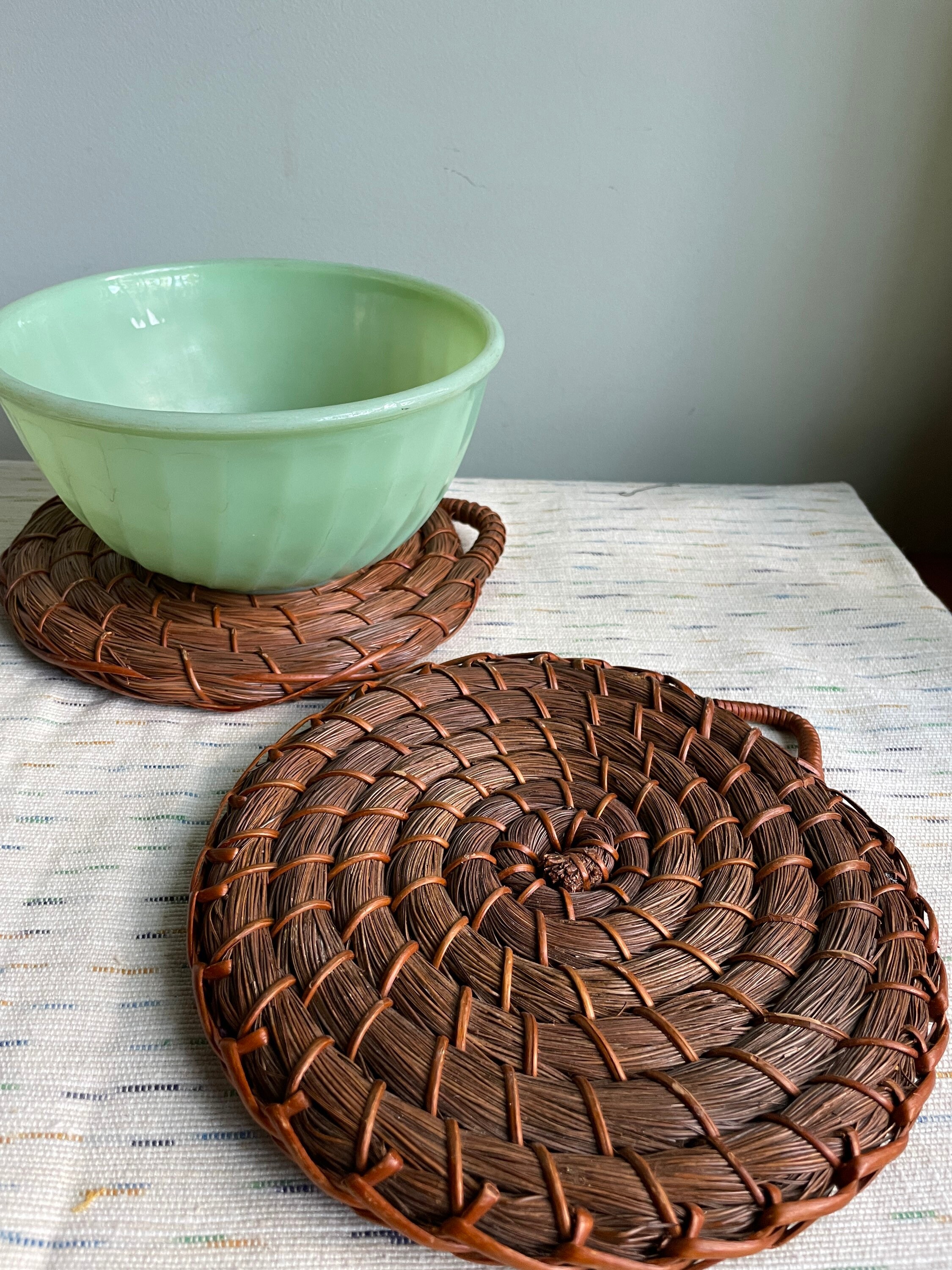 Jute pot holders trivets bohemian kitchen decor cowrie Etsy