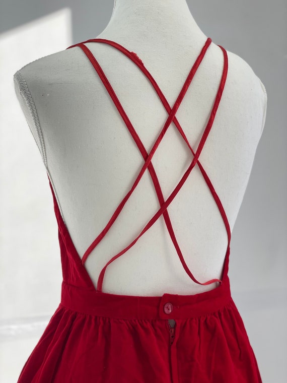 Vintage Lanz red velvet backless dress, Cherry Red Small Summer